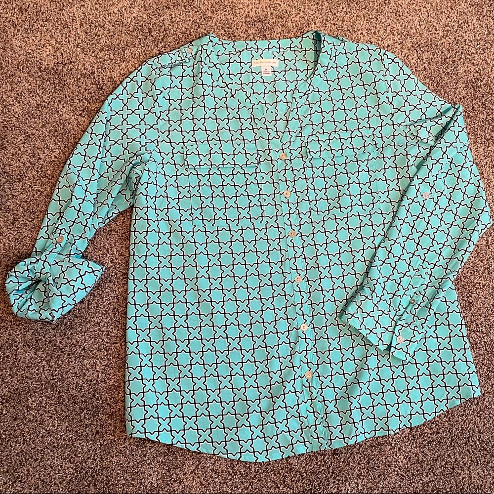 Croft & Borrow size M Aqua and Navy Blouse.